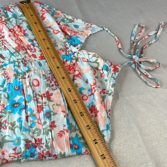 American Eagle Floral Cinch Front Cropped Halter Tank Top Pastel Y2K Smock S - Picture 8 of 11